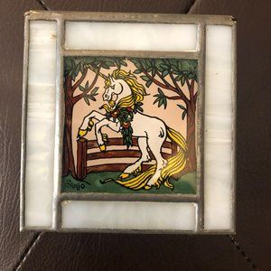 Stained Glass Unicorn 3 1/4" Square Trinket Box Hobby Project
